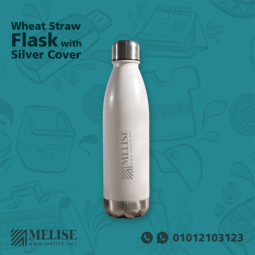 Wheat Straw Flask with Silver Cover | Engraved Logo | Melise Egypt