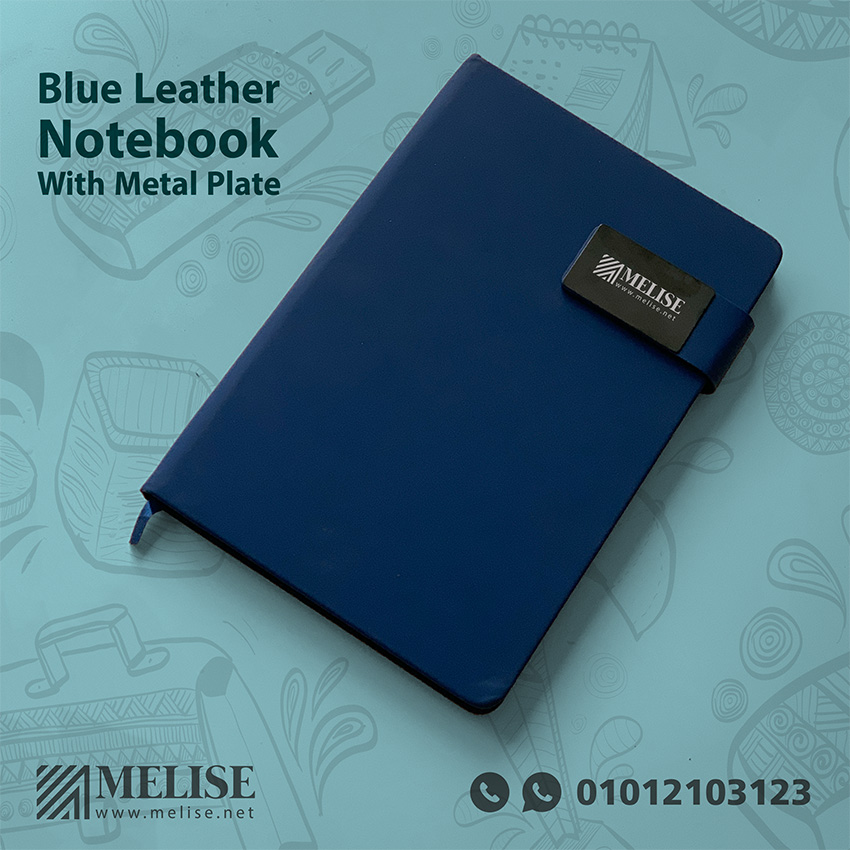 Blue Leather Notebook with Metal Plate – Elegant Corporate Giveaway
