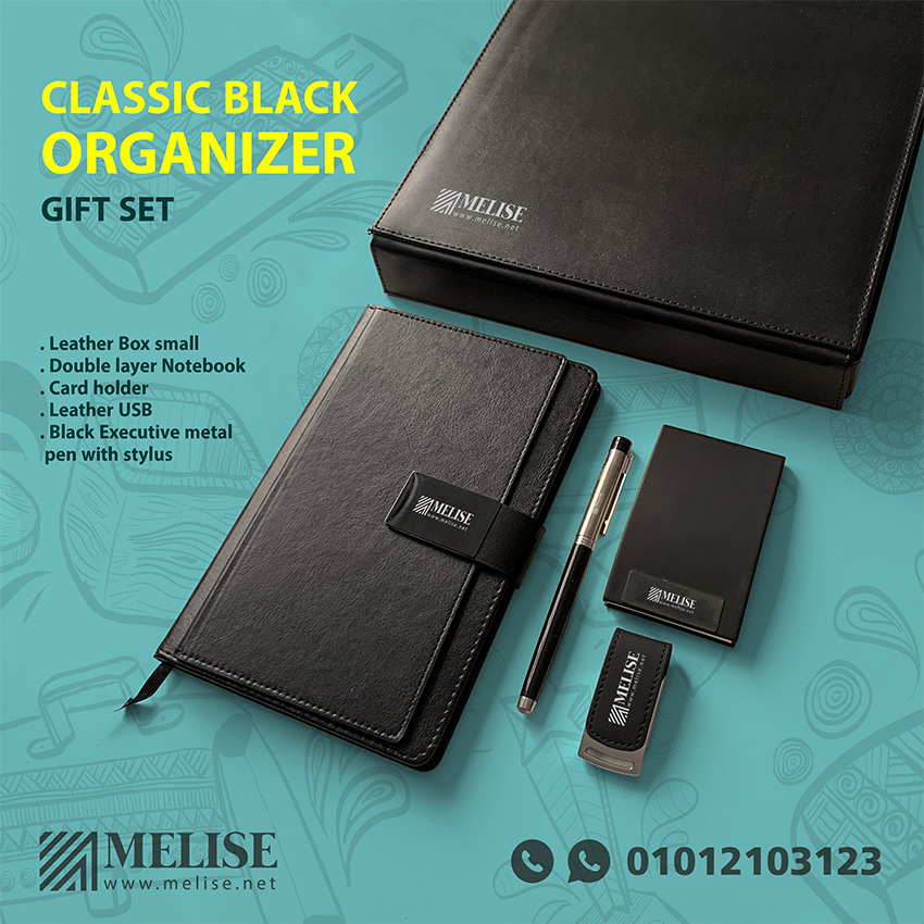 Classic Black Organizer Gift Set – Elegant Leather Office Essentials by Melise