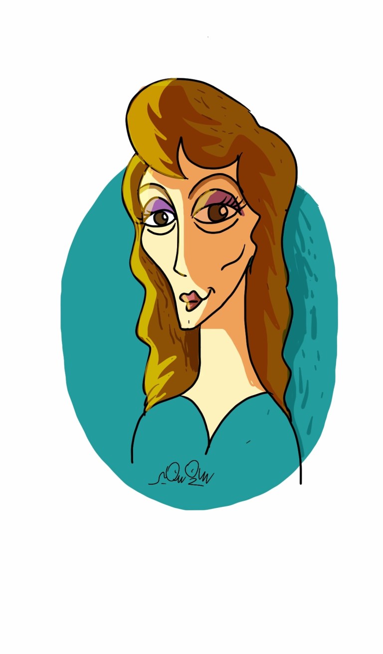 Abstract cartoon portrait of Lebanese singer Fairuz in a stylized and artistic design