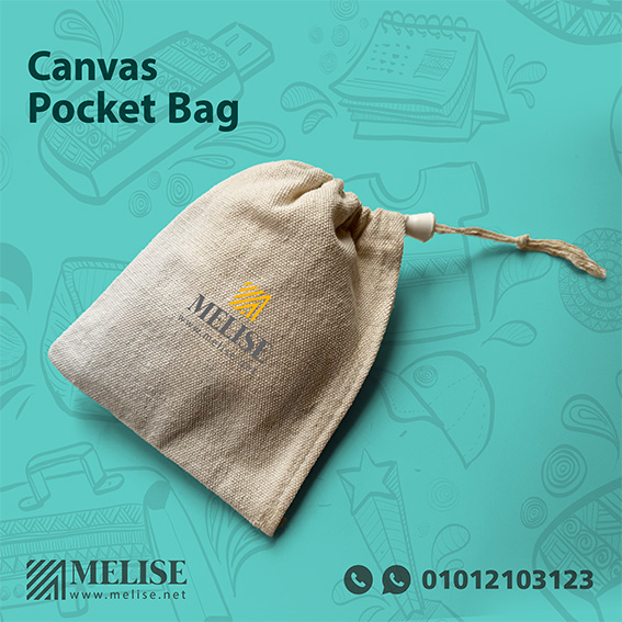 Canvas Pocket Bag in natural fabric with company logo printing space, elegant and practical corporate giveaway