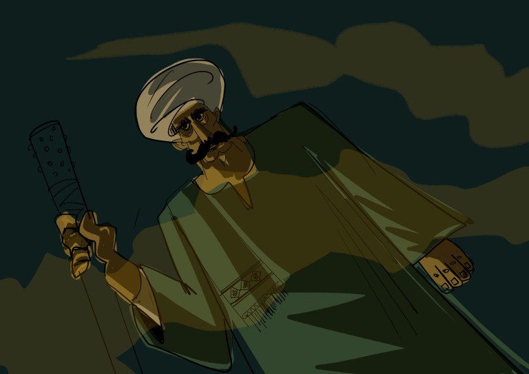 A cartoon character of a man from Upper Egypt wearing traditional clothing.