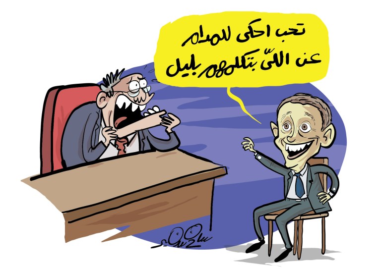 Cartoon of Mark Zuckerberg humorously threatening a senator about his late-night chats during a congressional hearing.