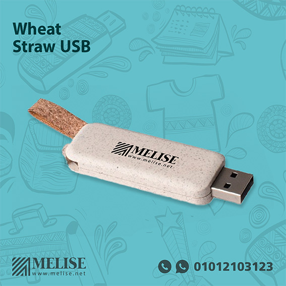 Wheat Straw USB drive eco-friendly technology accessory with customizable logo on light background