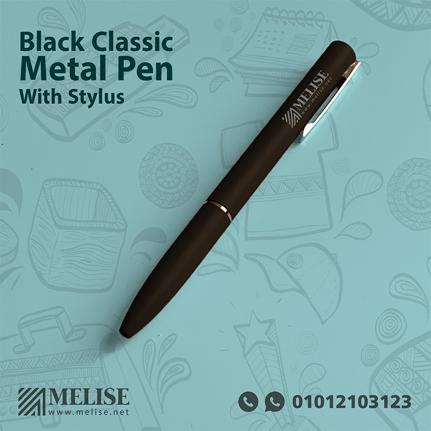Black Classic Metal Pen with Stylus – Custom Pens by Melise