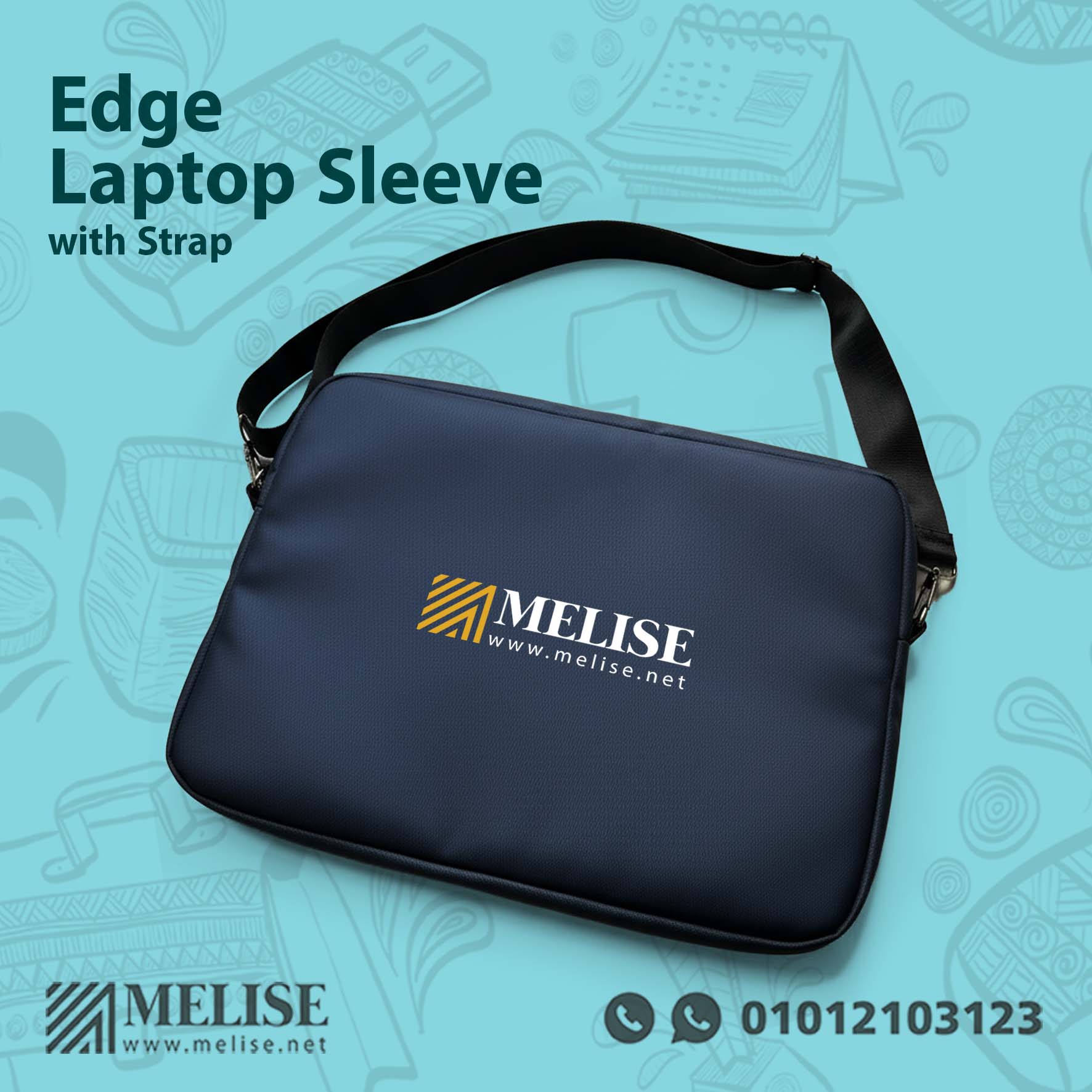 Edge Laptop Sleeve with Strap in black, showing durable material, zipper closure, and adjustable shoulder strap for comfortable business use