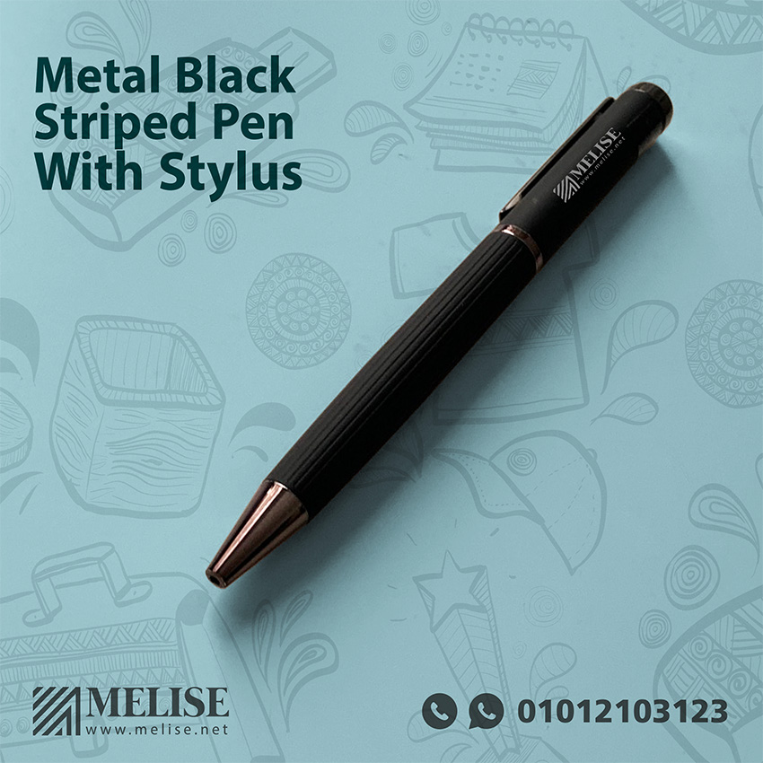 Metal Black Striped Pen with Stylus – Custom Pens for Elegant Corporate Gifts