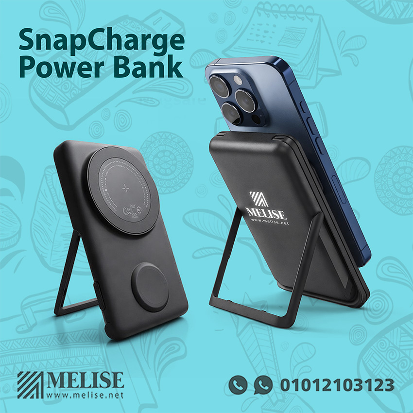 SnapCharge Power Bank 10000mAh with MagSafe stand and magnetic hold charging phone, Watch, and AirPods with light-up logo