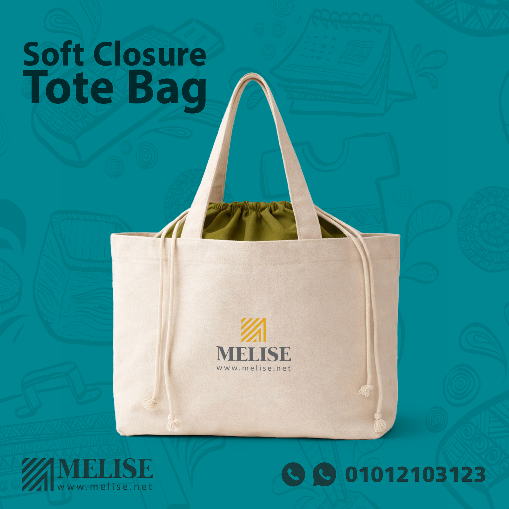 Soft closure tote bag made from durable duck canvas fabric with drawstring top for secure closure