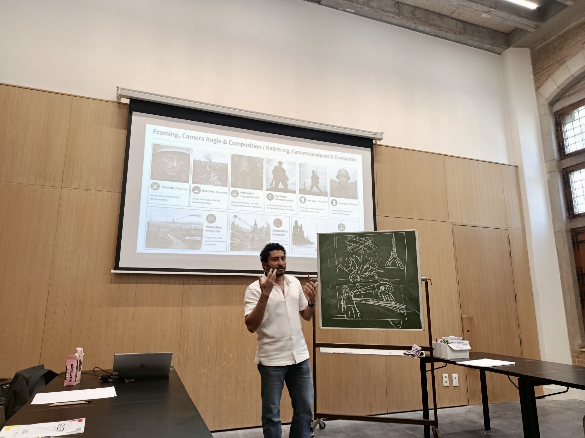 Composition and framing lesson in cartoon and comics workshop Belgium