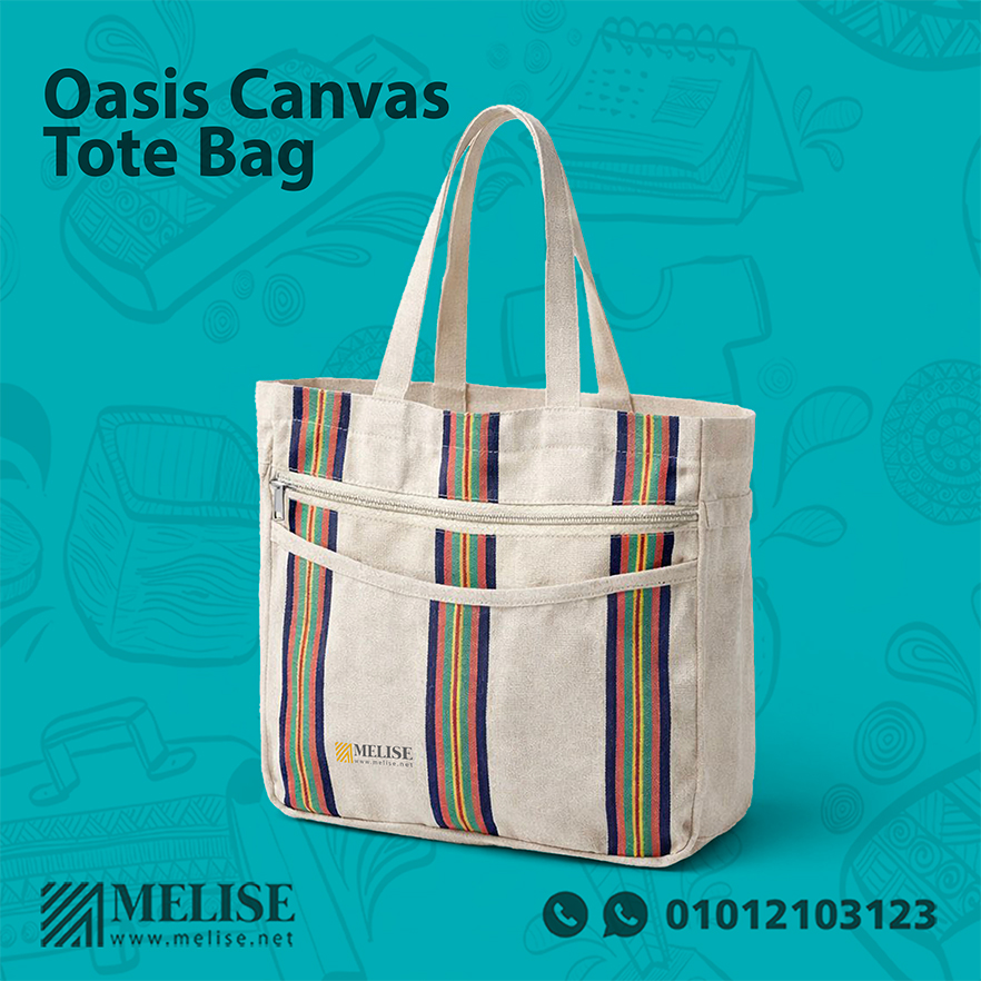 Oasis Canvas Tote Bag in natural canvas with cheerful design and spacious interior ideal for daily use and corporate branding