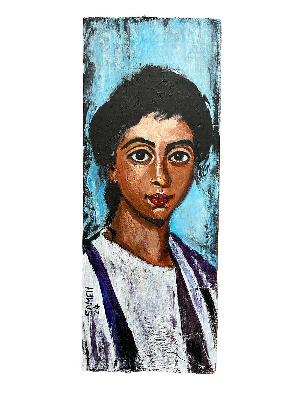 Portrait painting inspired by Fayum mummy portraits by Sameh Samir