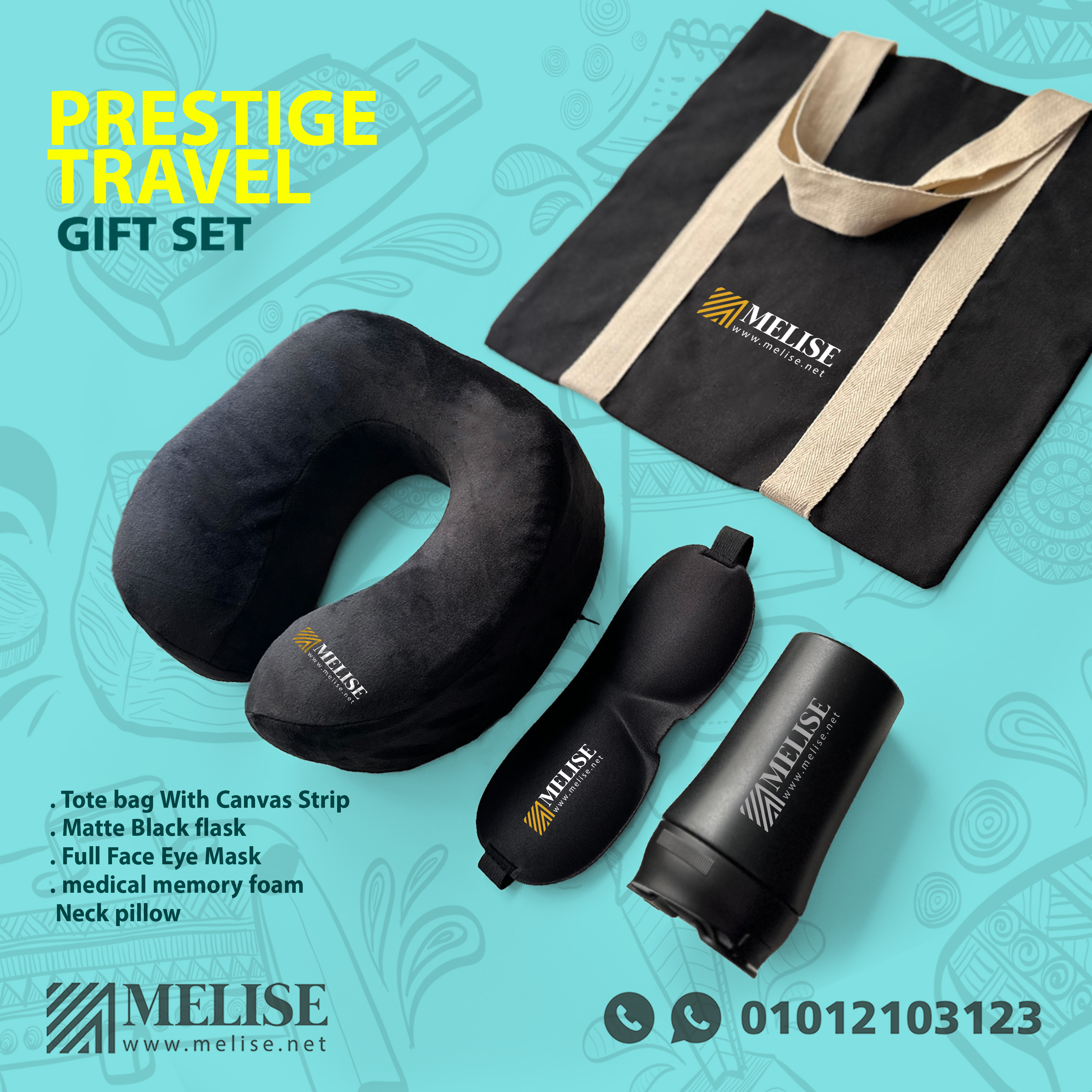 Prestige Travel Gift Set featuring premium travel comfort items with custom company logo branding