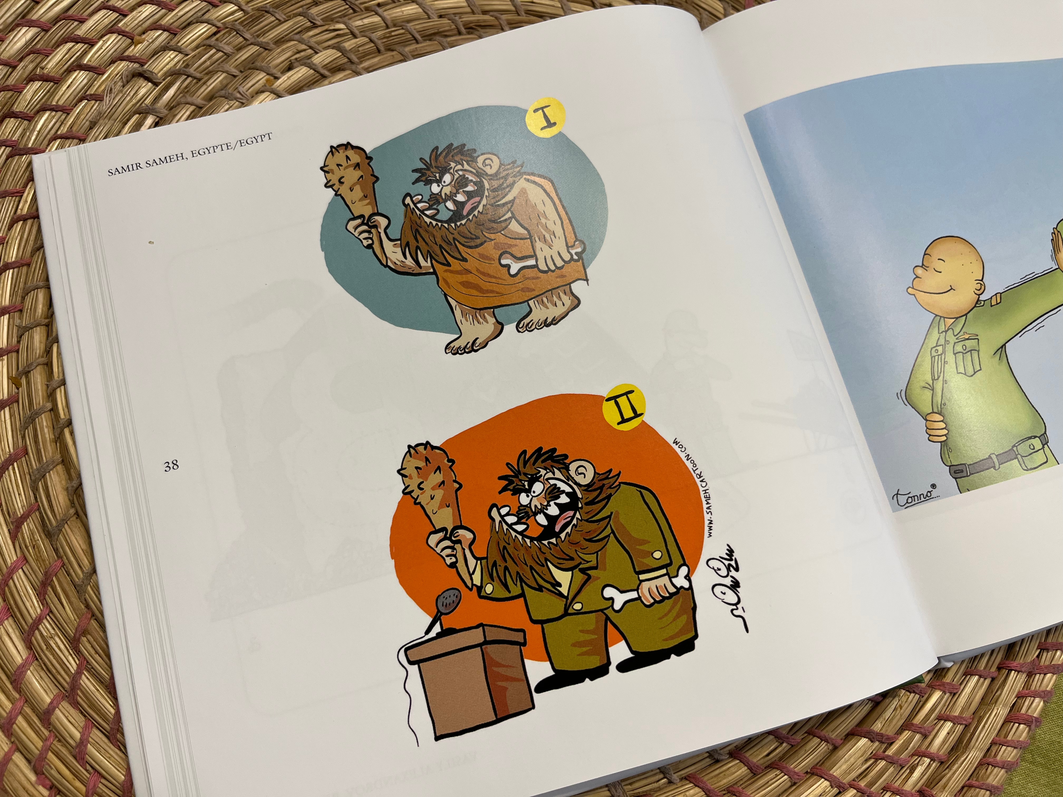 Humorous cartoon by Sameh Samir displayed at the annual Golden Hat cartoon exhibition in Knokke, Belgium.