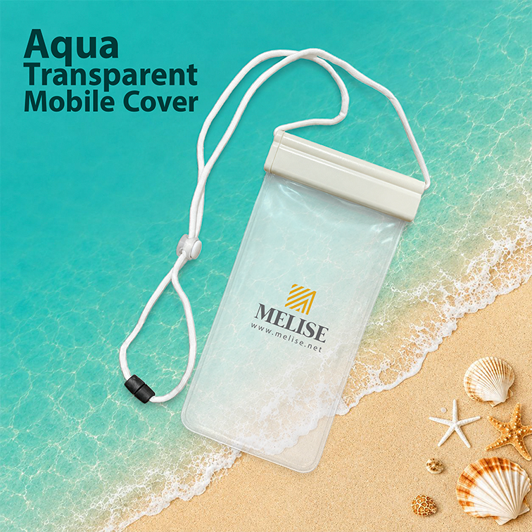 Aqua transparent mobile cover protecting a smartphone with a lightweight and clear design ideal for summer and outdoor use