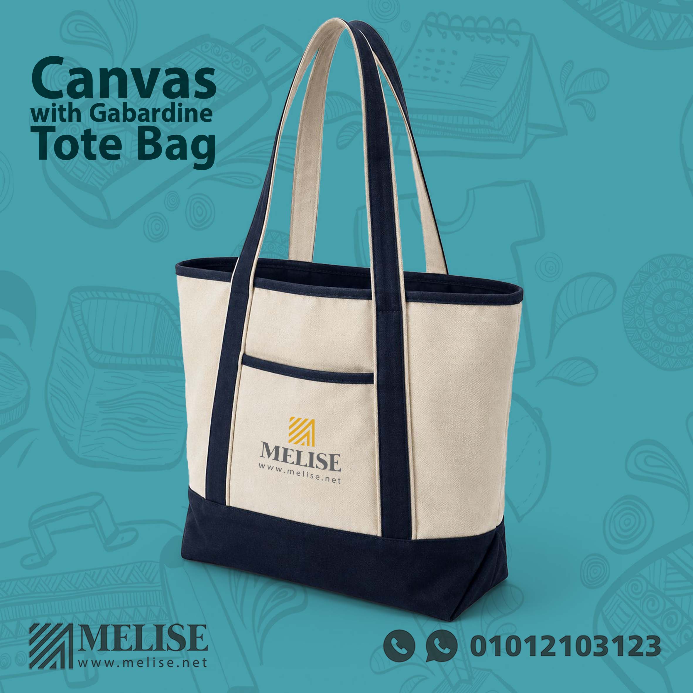 Canvas with Gabardine Tote Bag featuring sturdy handles and front pocket, ideal for corporate giveaways in Egypt