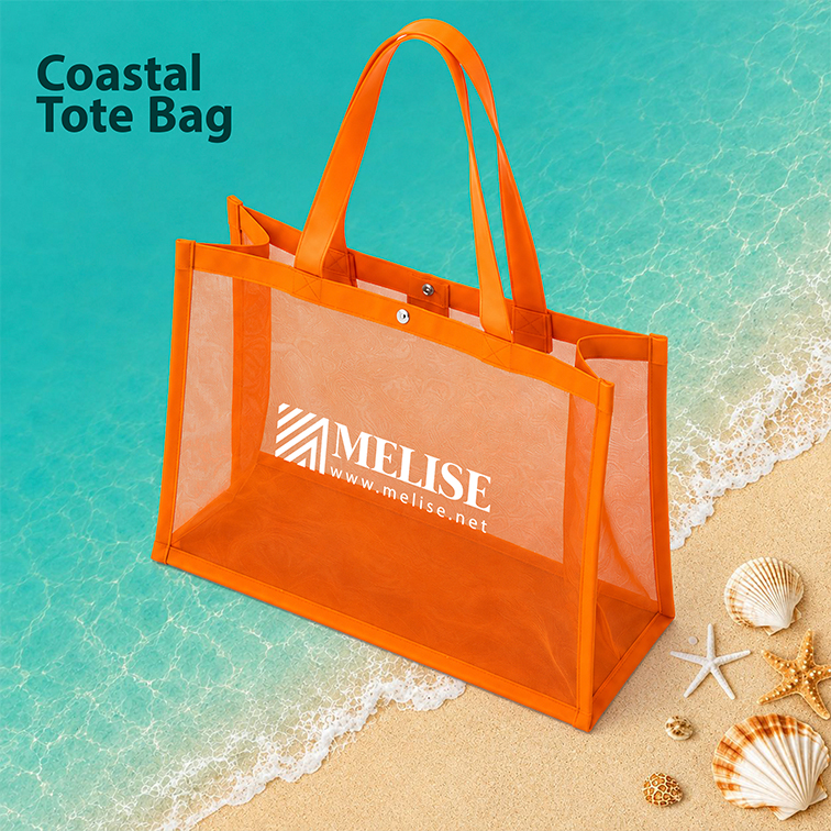 Coastal tote bag transparent design ideal for beach and summer use with customizable company logo