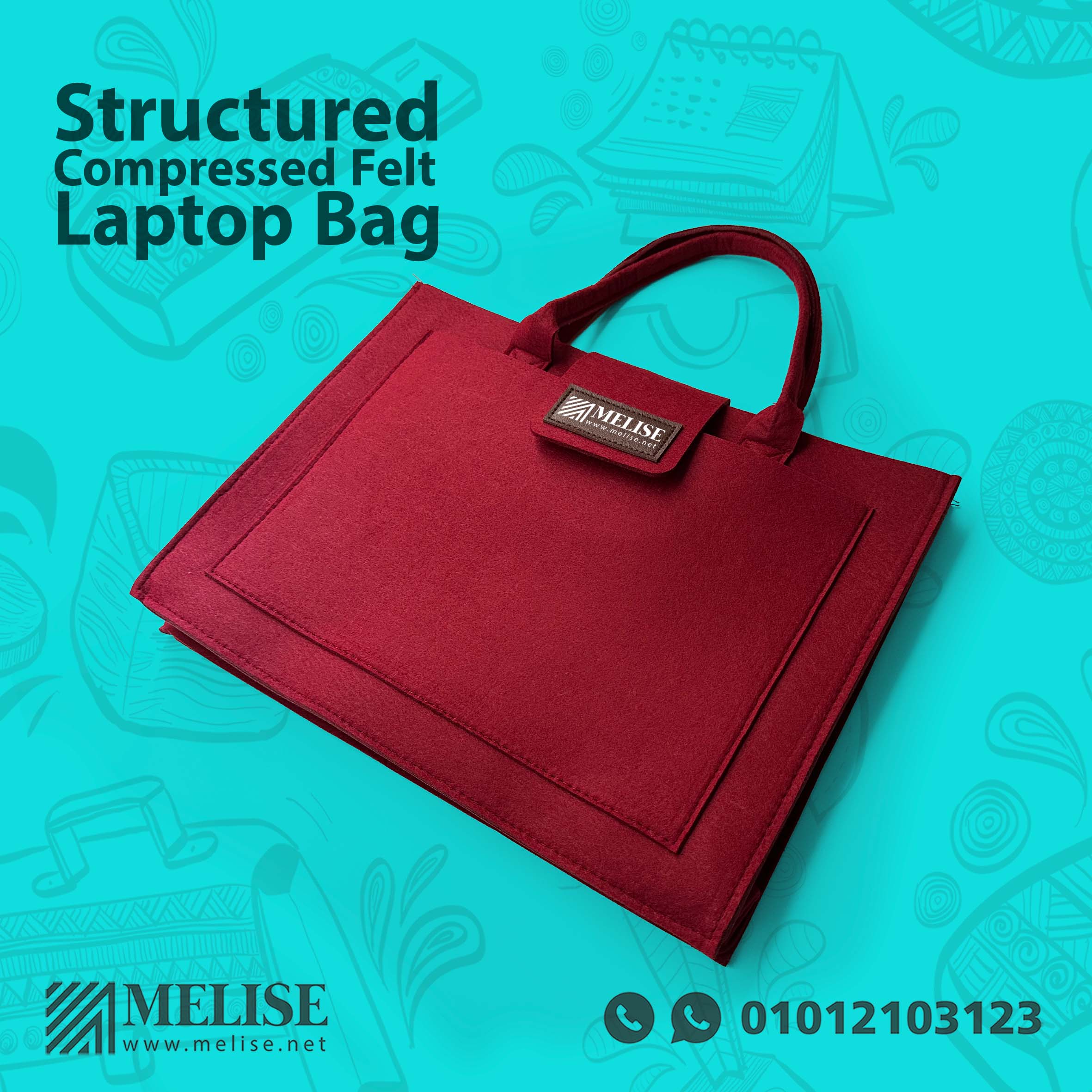 Structured compressed felt laptop bag in soft grey with company logo, ideal for professional daily use