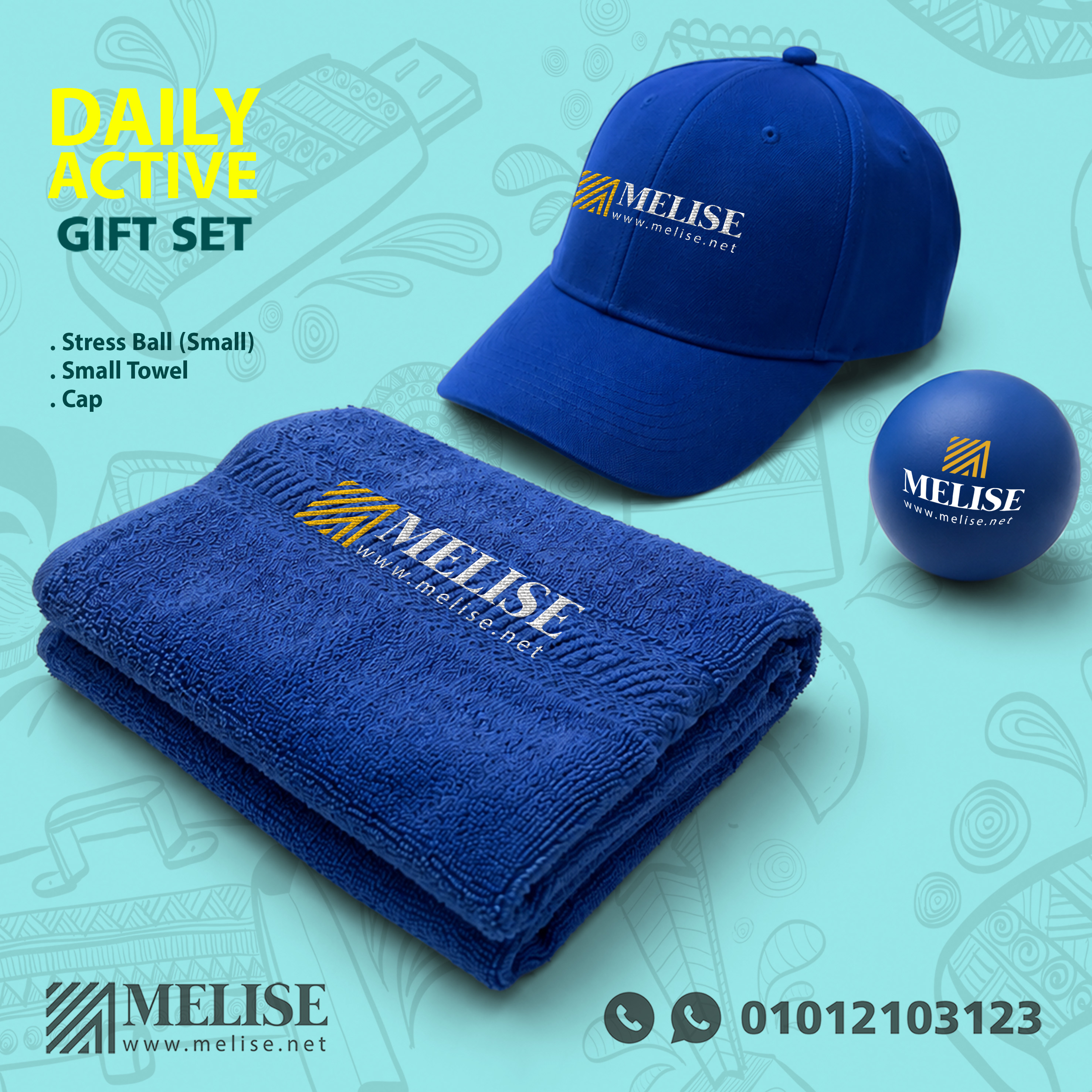 Daily Active Gift Set featuring a stylish cap, soft small towel, and stress ball for everyday active use