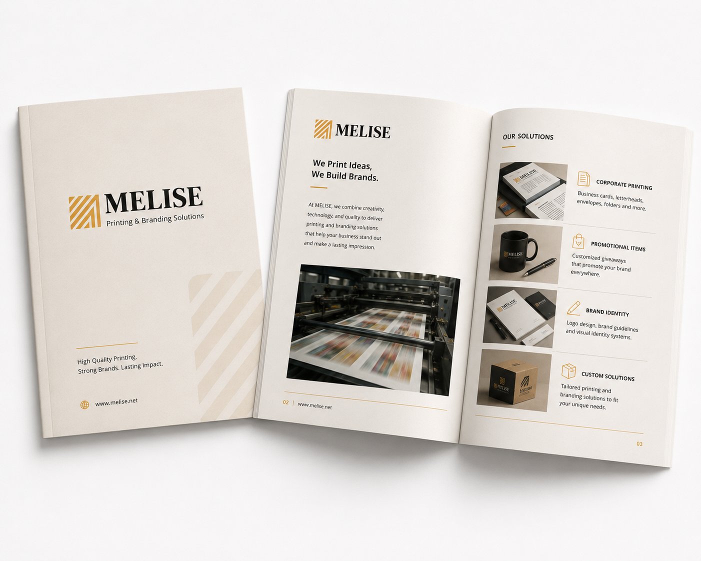 Multi-page catalogue brochure printed on high-quality coated paper with thick cover and saddle stitching